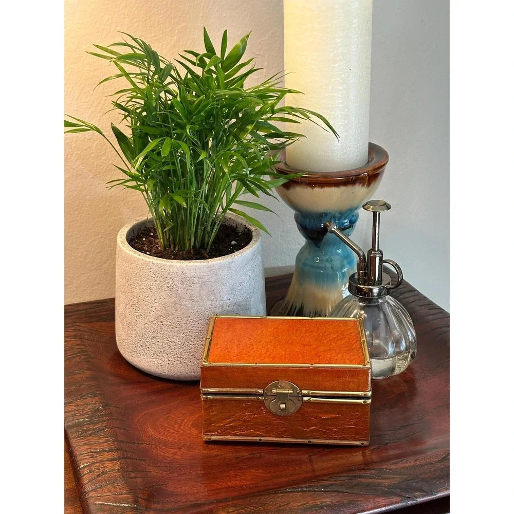 Vintage Bombay Co. Hinged Wood Brass Trinket Box - Antique Style